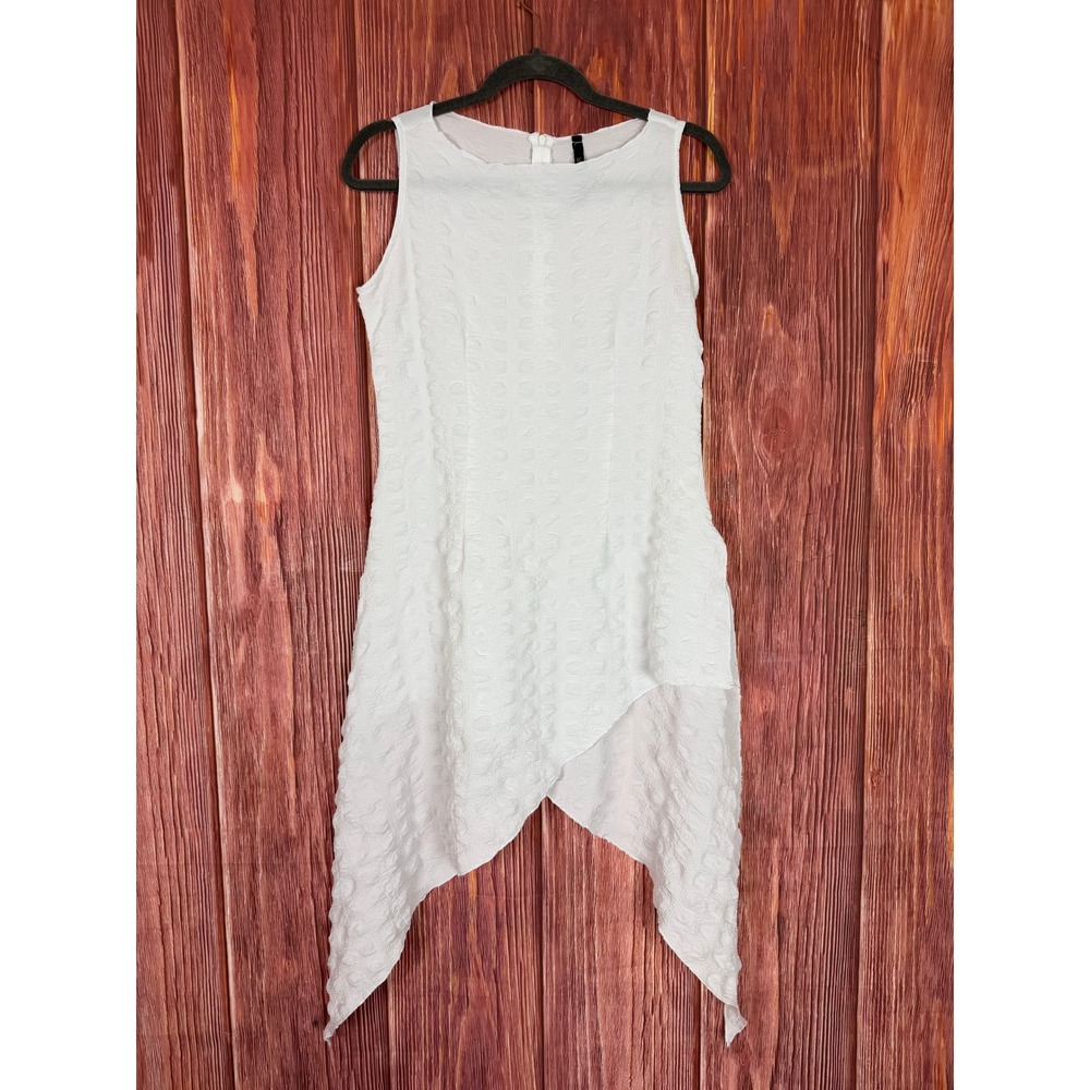 IC by Connie K Womens Small White Textured Asymmetrical Handkerchief Hem Top